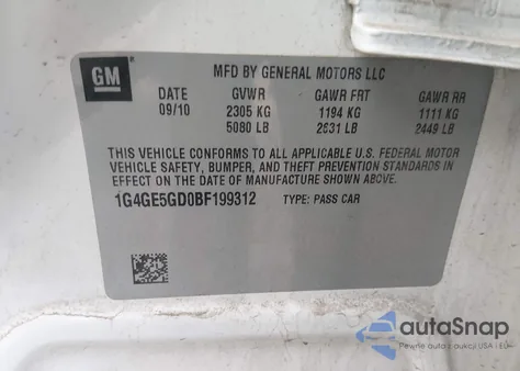 2011 Buick Lacrosse Cxs из США, поврежденный, VIN 1G4GE5GD0BF199312